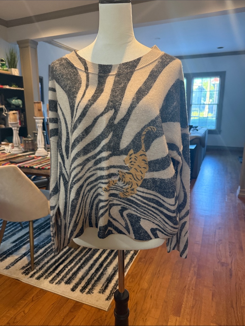 Pilcro 100% Cashmere Black & Cream Zebra-Print Sweater